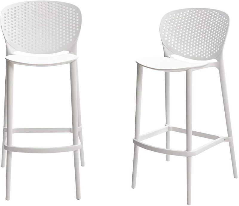 Photo 1 of Amazon Basics White, Solid-Back Barstool-Set of 2, Premium Plastic