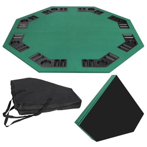 Photo 1 of 48" Green Octagon 8 Player Four Fold Folding Poker Table Top & Carrying Case
