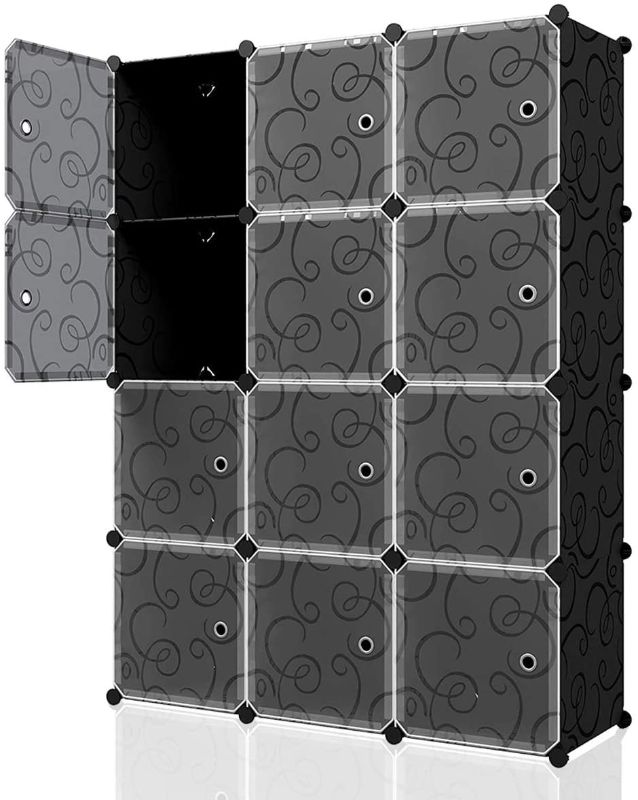 Photo 1 of KOUSI Portable Cube Storage - 14"x14" Cube Wire Cube Organizer Storage Organizer Clothes Storage Storage Shelves Shelf for Clothes Plastic Dresser Storage Cubes, Black (3x4 Cubes) ( 20 cubes )
