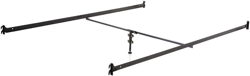 Photo 1 of  Hook-on Metal Bed Rails with Center Bar and Adjustable Height Support Foot, Queen, Black
