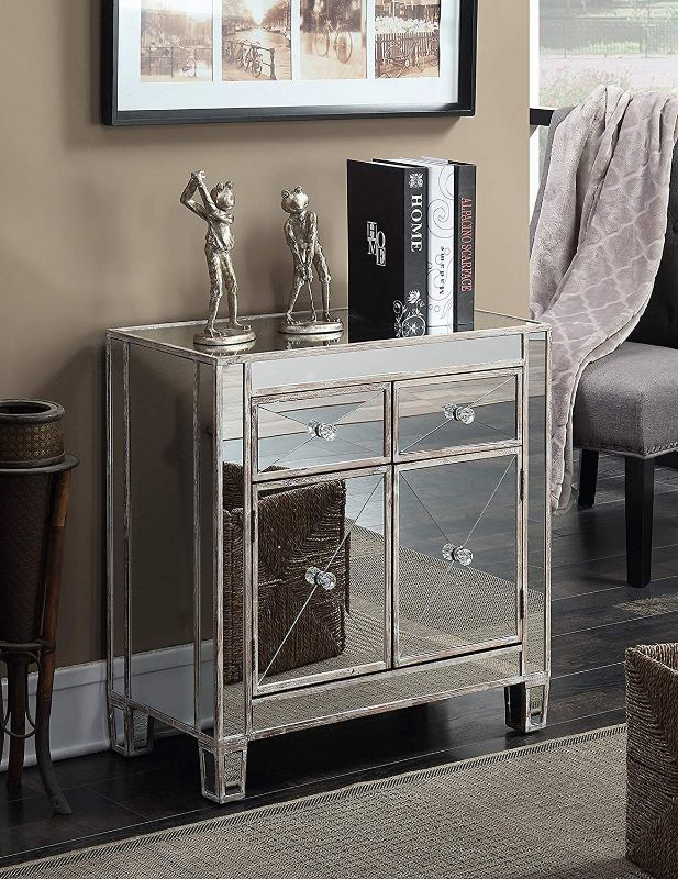 Photo 2 of Convenience Concepts Gold Coast Vineyard 2 Drawer Mirrored Hall Table, Weathered White
