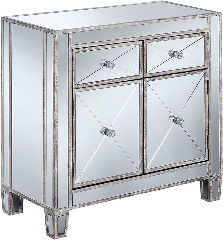 Photo 1 of Convenience Concepts Gold Coast Vineyard 2 Drawer Mirrored Hall Table, Weathered White
