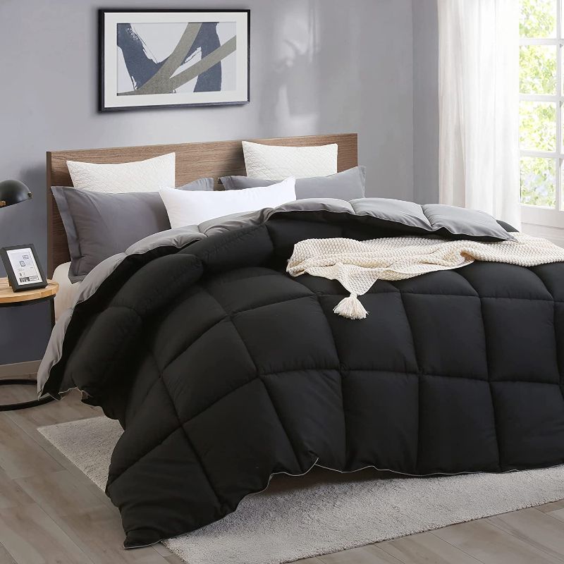 Photo 1 of L LOVSOUL Reversible Down Alternative Comforter King Black/Grey All Season Duvet Insert Comforter-Corner Duvet Tabs-Double Sided&Lighweight Comforter-106×90Inches
