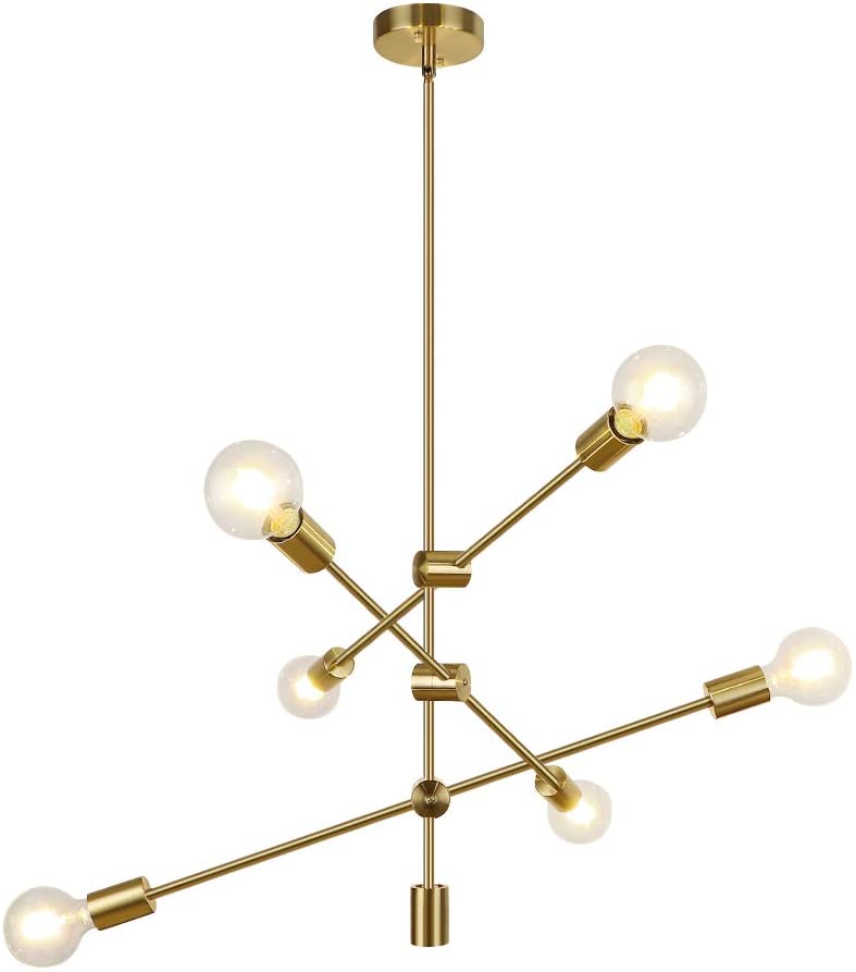 Photo 1 of Gold Sputnik Chandelier, LynPon 6 Lights Modern Brass Ceiling Light Fixture Mid Century Industrial Vintage Plating Pendant Dining Kitchen Island Bedroom Lighting
