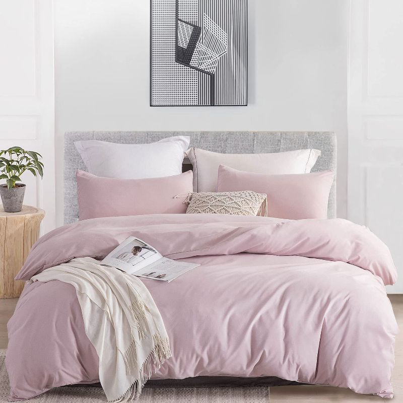 Photo 1 of JOHNPEY Duvet Cover Queen (1 Duvet Cover+2 Pillow Shams),Solid Color Soft and Breathable,100% Washed Microfiber,with Zipper Closure(Pink Mocha,Queen90 90"),No Comforter
