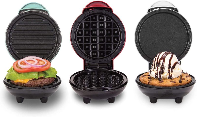 Photo 1 of Dash Mini Waffle Maker + Grill + Griddle, 3 in 1 Pack - Red/Aqua/White
