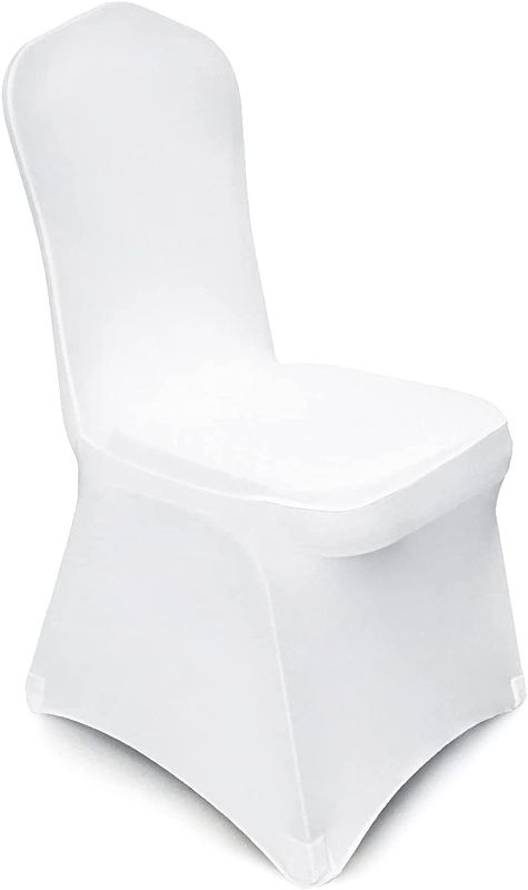 Photo 1 of 18Pcs White Chair Covers Polyester Spandex Chair Covers White Stretch Slipcovers Covers for Wedding, Party and Banquet