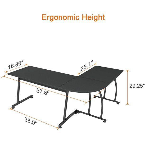 Photo 2 of SMAGREHO L Shaped Desk Computer Gaming Desk 57.8”, Modern Reversible L-Shape Corner Table, PC Laptop Writing Study Workstation for Home Office Wood & Metal, Black
