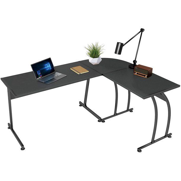 Photo 1 of SMAGREHO L Shaped Desk Computer Gaming Desk 57.8”, Modern Reversible L-Shape Corner Table, PC Laptop Writing Study Workstation for Home Office Wood & Metal, Black
