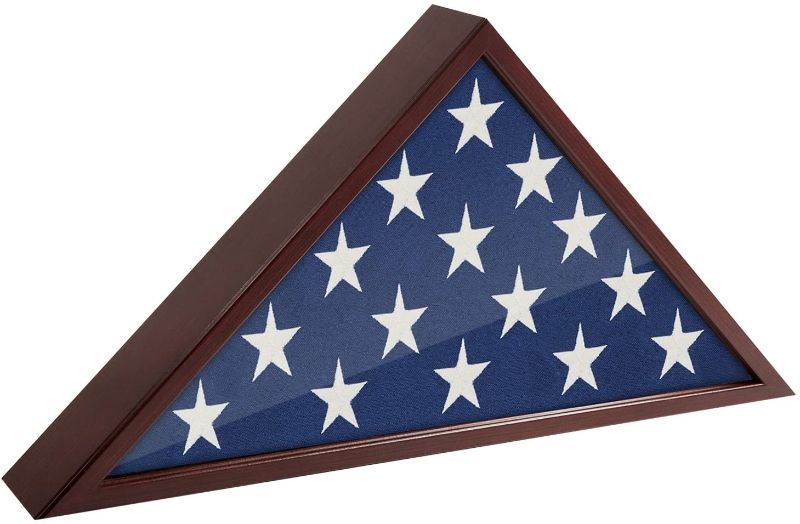 Photo 1 of Americanflat Flag Case for Veterans - Fits a folded 5' x 9.5' American Military Flag - Triangle Display with Polished Plexiglass (Mahogany)
