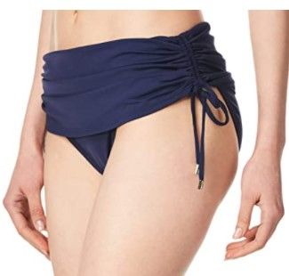 Photo 1 of Calvin Klein Women's Side Shirred Skirted Bikini Bottom,Navy Blue-- Large
