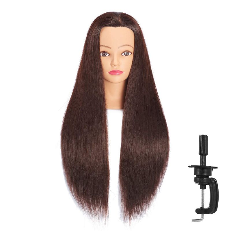 Photo 1 of  Long Hair Mannequin Head Stnthetic Fiber Hair Hairdresser Practice Styling Training Head Cosmetology Manikin Doll Head with Clamp