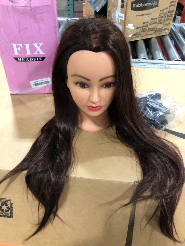 Photo 2 of  Long Hair Mannequin Head Stnthetic Fiber Hair Hairdresser Practice Styling Training Head Cosmetology Manikin Doll Head with Clamp