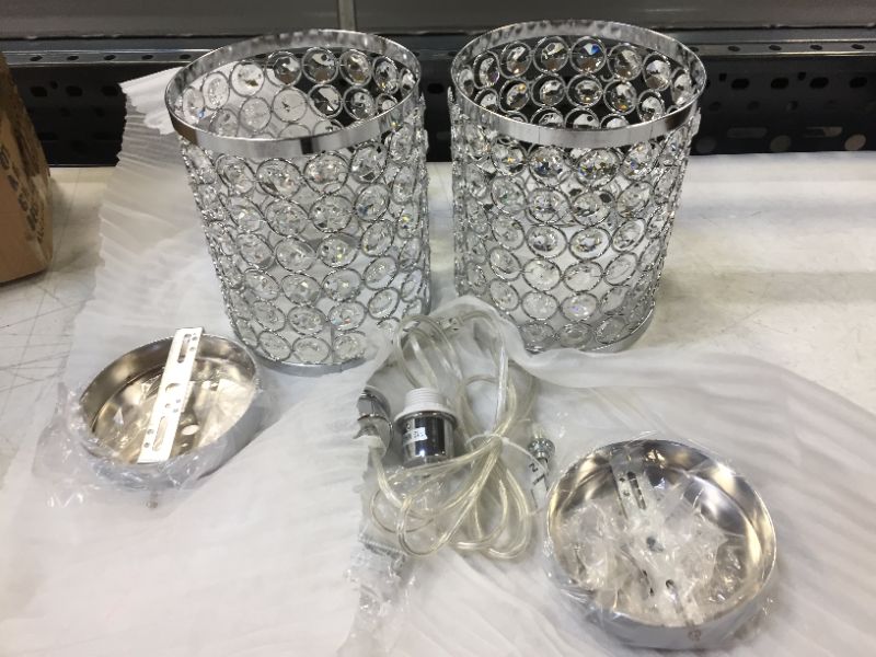 Photo 4 of Cylinder Chrome Crystal Vanity Light Shade set of 2