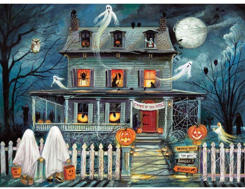 Photo 1 of Bits and Pieces - 1000 Piece Jigsaw Puzzle for Adults 20" x 27"  - Enter If You Dare - 1000 pc Haunted House Halloween Trick or Treat Jigsaw by Artist Ruane Manning
