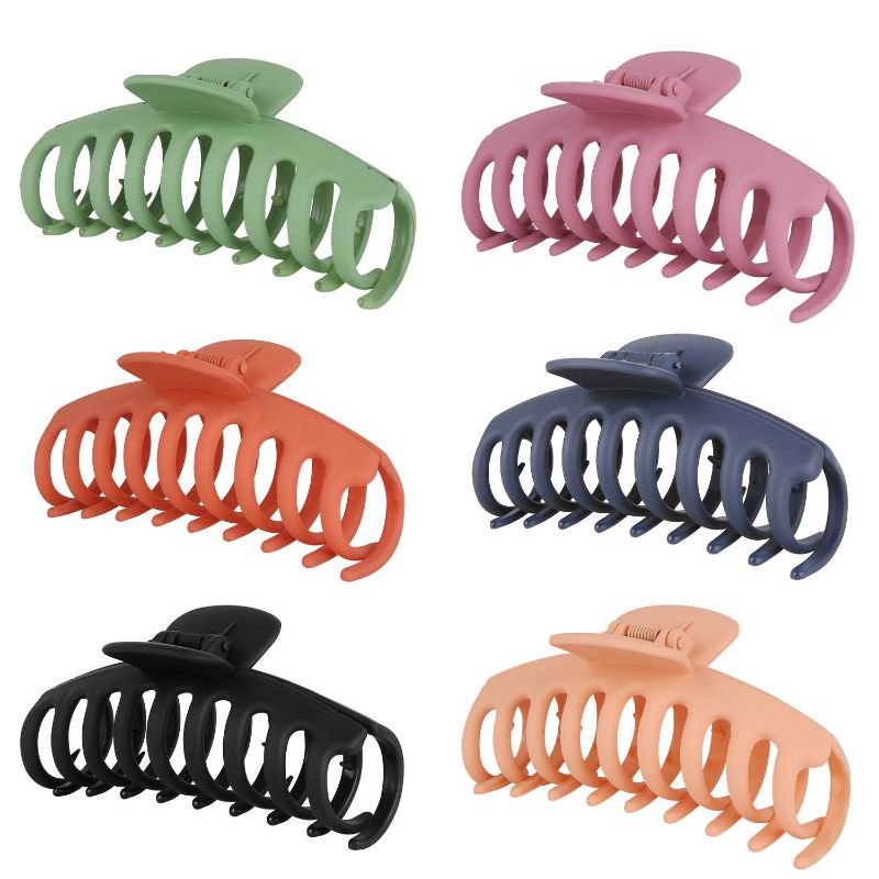 Photo 1 of AOBLAH 6Pcs Nonslip Big Hair Claw Clips for Women and Girls Super Strong Hold 4.3 Inch Large Hair Clips for Thick Hair Cute Acrylic Banana Hair Clip Fashion Matte Hair Clips(6 colors)
