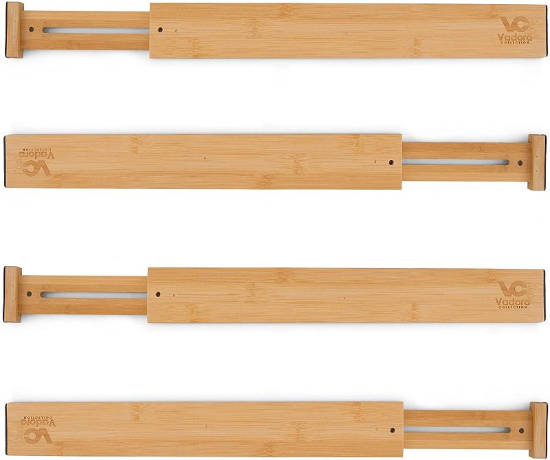 Photo 1 of Bamboo Drawer Dividers Expandable - Adjustable Drawer Organizers - Ideal For Kitchen Drawer Dividers, Bathroom Drawer Dividers, Bedroom Drawer Dividers Or Desk Drawer Dividers, 4-Pack. PHOTO FOR REFERENCE. MAY VARY SLIGHTLY.
