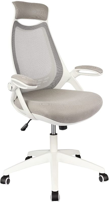 Photo 2 of Hylone Ergonomic Office Desk Chair, High-Back Mesh Computer Chair with Flip Up Arms, Headrest and Lumbar Support, Height Adjustable, Grey
