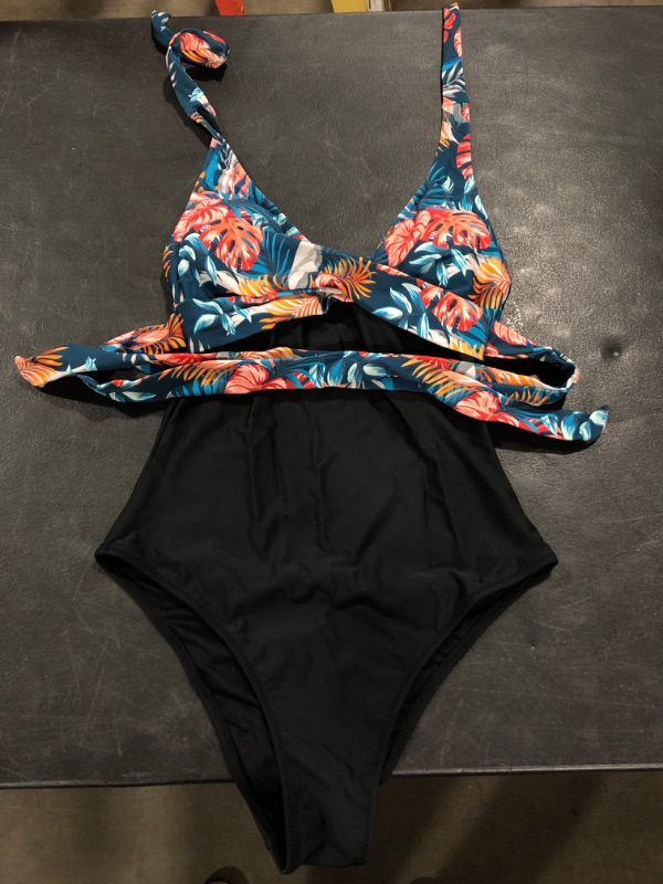 Photo 2 of CUPSHE Elizabeth Tropical Wrap Halter One Piece Swimsuit (S)
