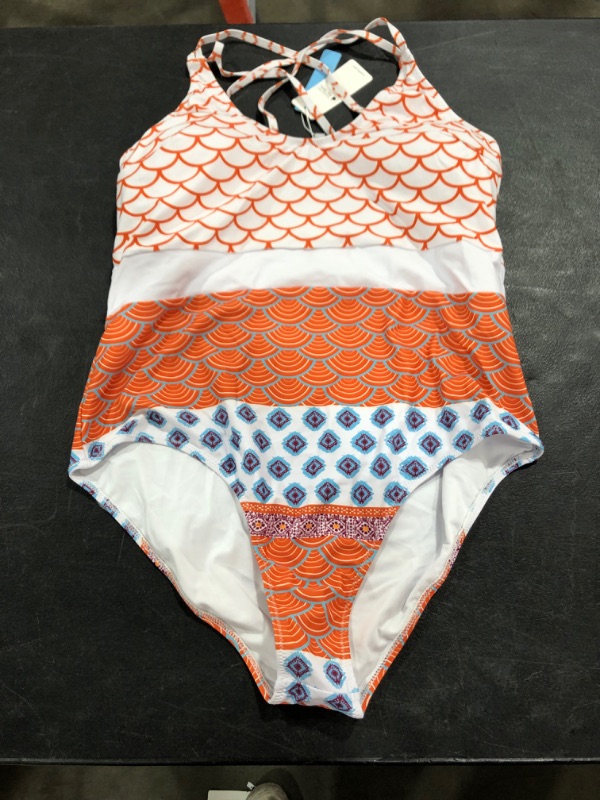 Photo 1 of Fish Scales Printed Plus Size One Piece Swimsuit
