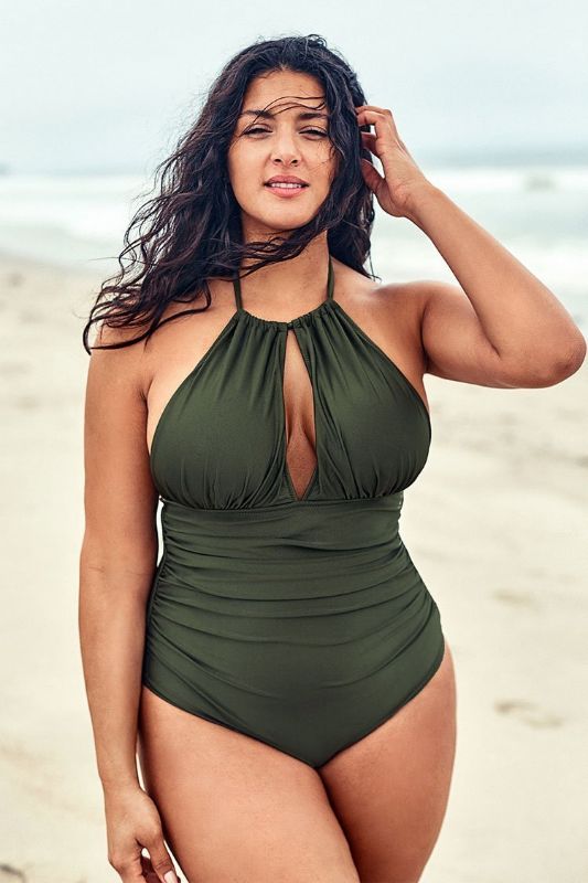 Photo 1 of Olive Halter Plus Size One Piece Swimsuit
