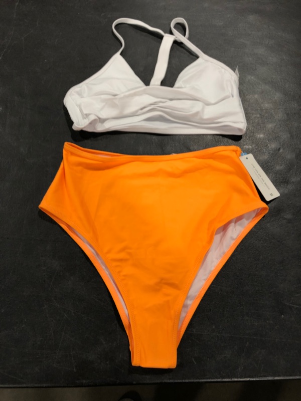 Photo 2 of CUPSHE Solid White Bikini With Orange High Waisted Bottom (M)
