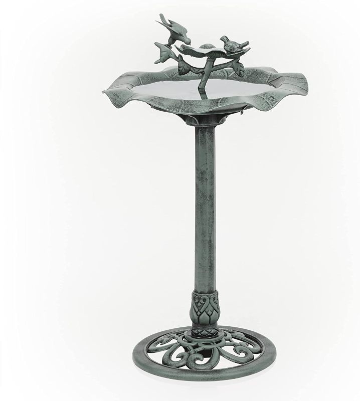 Photo 1 of Alpine Corporation TEC108 Birdbath Yard Statue, 20"L x 20"W x 33"H, Green
