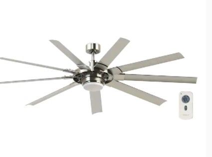 Photo 1 of Fanimation Studio Collection Slinger v2 72-in Brushed Nickel LED Indoor/Outdoor Ceiling Fan with Light Kit with Remote (9-Blade)
