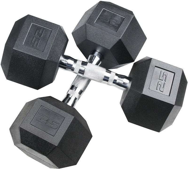 Photo 1 of  Dumbbells Free Weights Dumbbells Weight Set Rubber Coated cast Iron Hex Black Dumbbell 25lbs
