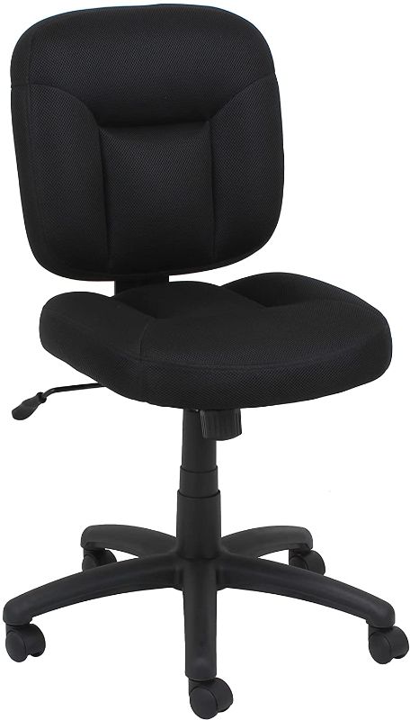 Photo 1 of Amazon Basics Upholstered, Low-Back, Adjustable, Swivel Office Desk Chair, Black
