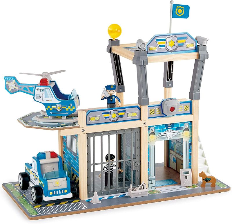 Photo 1 of Hape Metro Police Station Play Toy Set with Sounds and Lights| 2-Level Wooden Pretend Play Toy with Action Figures and Accessories
