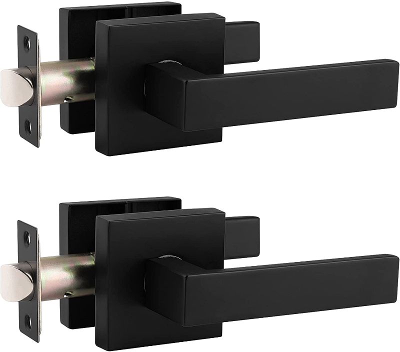 Photo 1 of 2 Pack Probrico Square Door Lever Door Lock Handle Lockset Keyless Doorknobs Passage Knobs Lockset Interior Hallway Passage Closet DL01-BK-PS in Black
