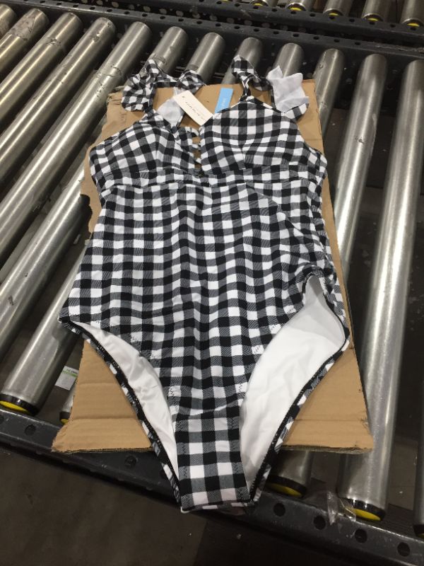 Photo 1 of Black And White Gingham Ruffle One Piece Swimsuit (MEDIUM)
