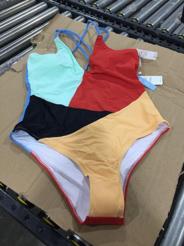 Photo 1 of (XL) Colorblocked V-Neck One Piece Swimsuit
