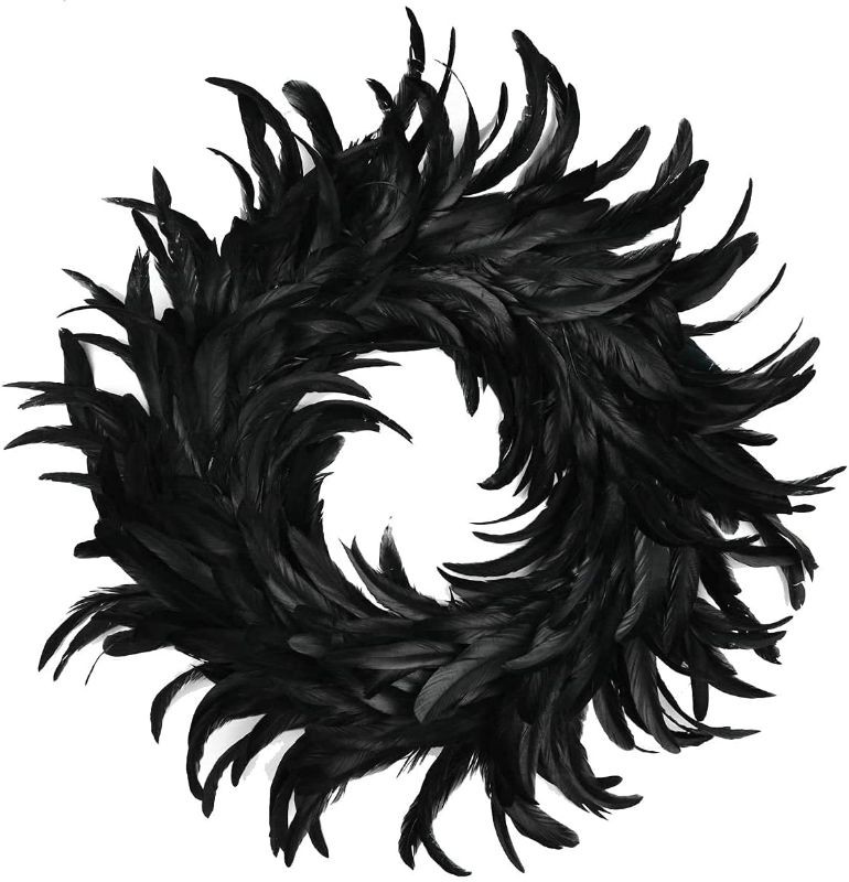Photo 1 of 18 inch Black Feather Garland, Suitable for Halloween-Christmas, is a Good Decoration?Black Feather Door Hanging.
