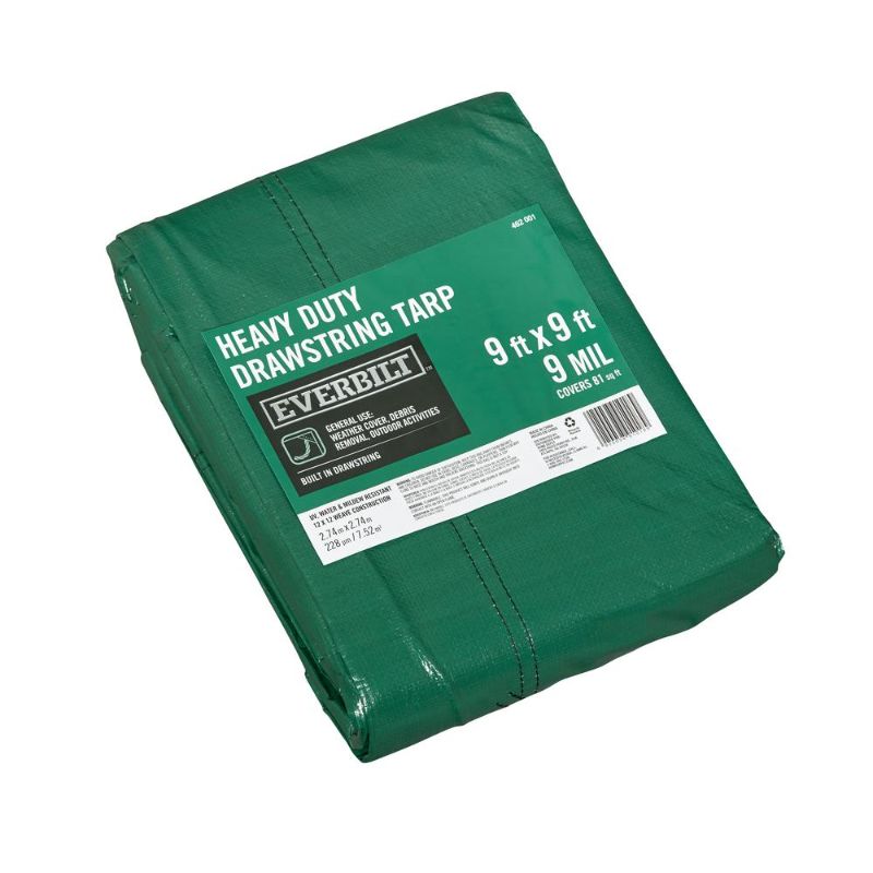 Photo 1 of Everbilt 9 Ft. X 9 Ft. Green Heavy Duty Drawstring Tarp, Green
