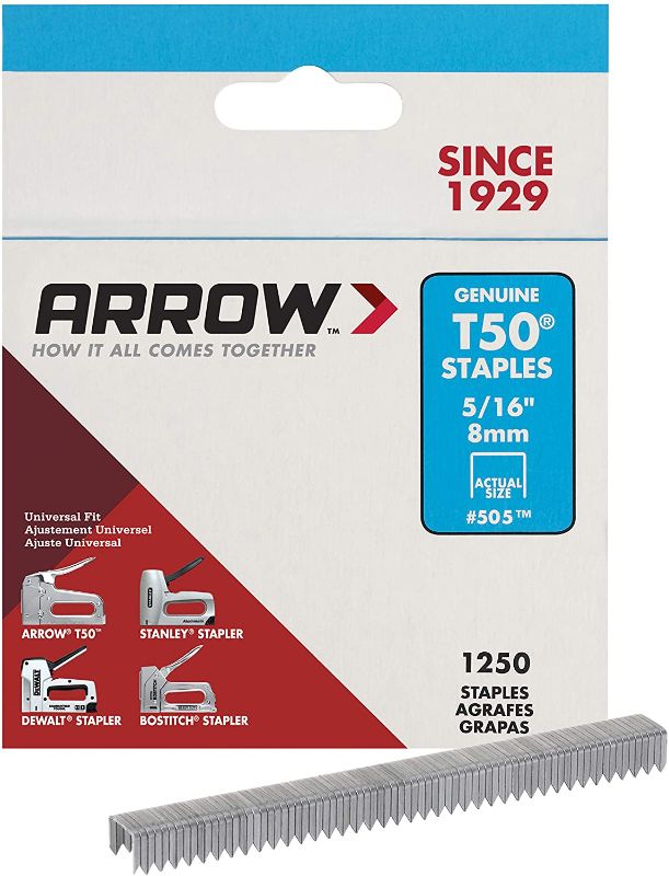 Photo 1 of Arrow 505 Genuine T50 5/16-Inch Staples, 1,250-Pack
