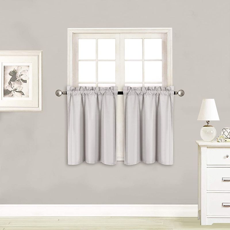 Photo 1 of Elegant Home 2 Panels Tiers Small Window Treatment Curtain Insulated Blackout Drape Short Panel 30" W X 24" L Each for Kitchen Bathroom or Any Small Window # R16 (Silver/Grey)
