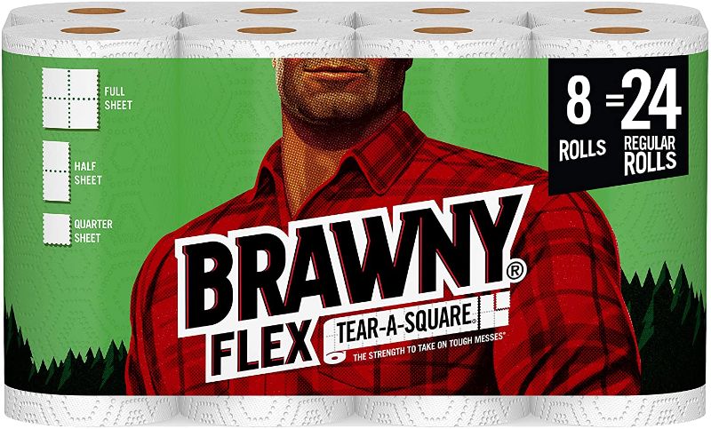 Photo 1 of Brawny Flex Paper Towels, 8 Triple Rolls = 24 Regular Rolls, Tear-A-Square, 3 Sheet Size Options, Quarter Size Sheets, 8 Count
