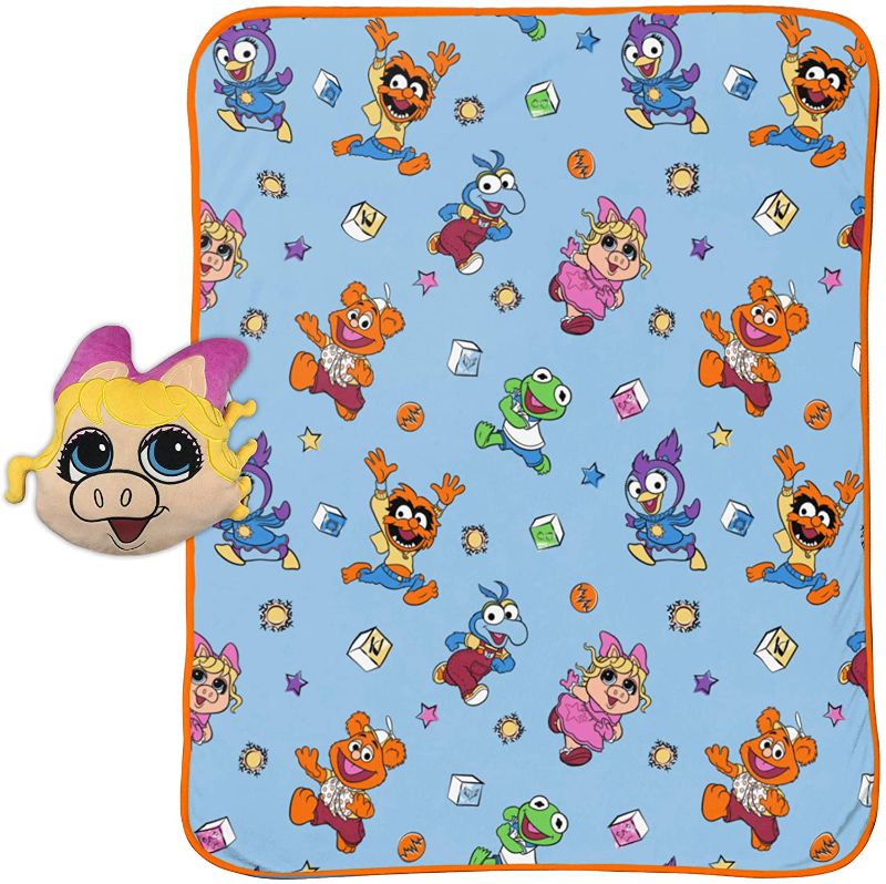 Photo 1 of Disney Muppet Babies Miss Piggy Blocks Plush Pillow and 40" x 50" Inch Throw Blanket, Kids Super Soft 2 Piece Nogginz Set 