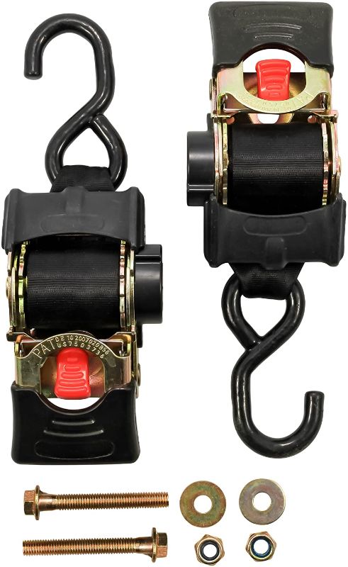 Photo 1 of Camco 50030 Retractable Transom Tie Down Strap (2” Width, 5.5’, Bolt-On) , Black
