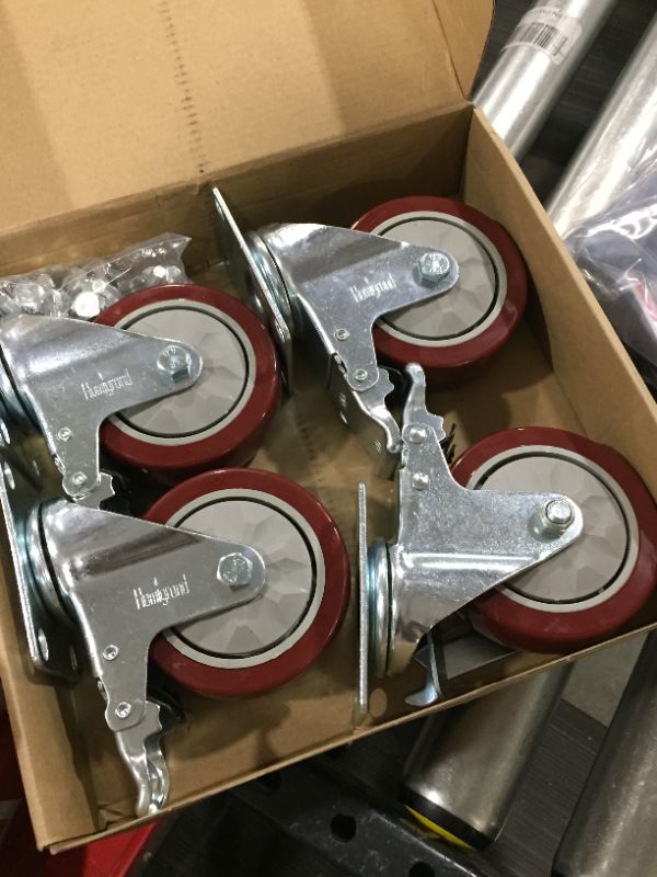 Photo 3 of 4" Plate Caster Wheels Set of 4 1800LB with Screw Safety Dual Locking and Polyurethane Foam No Noise Wheels,Heavy Duty - 450 Lbs Per Caster
