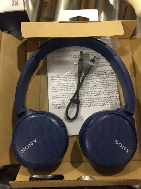 Photo 2 of Sony Wireless Headphones WH-CH510: Wireless Bluetooth On-Ear Headset with Mic for phone-call, Blue
