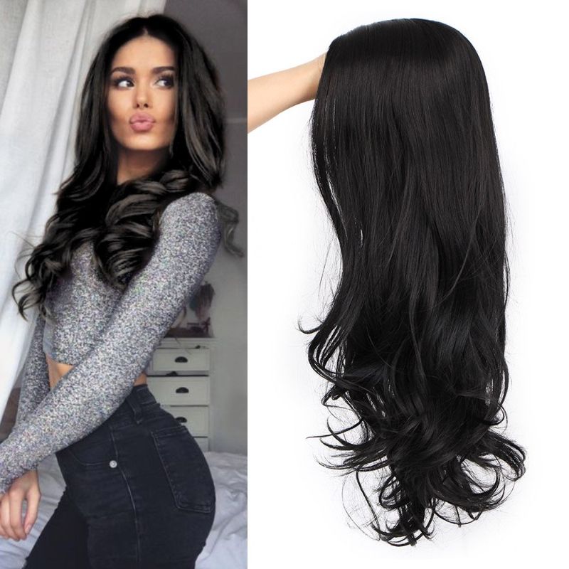 Photo 1 of AISI QUEENS Black Wavy Wigs for Women Long Curly Wig Synthetic Party Wigs Middle Part Full Wigs Natural Looking
