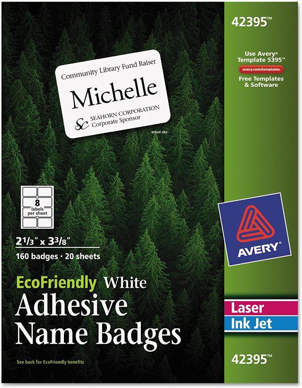 Photo 1 of Avery EcoFriendly Printable Name Tags, White, 160 Removable Name Badges (42395)
