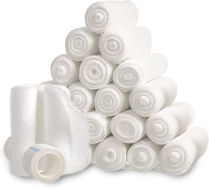 Photo 1 of Gauze Bandage Roll (Pack of 24) - 4 Inch by 4 Yards Rolled Gauze Wrap - White Gauze Rolls - Breathable Gauze Wrap Used for First Aid Wound Care & Medical Supplies
