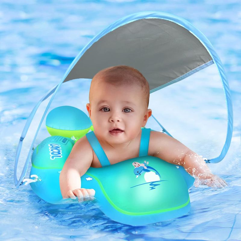 Photo 1 of LAYCOL Baby Swimming Float with Sun Canopy Over UPF50+ ? Baby Floats for Pool Add Tail Never Flip Over (Blue, L)
