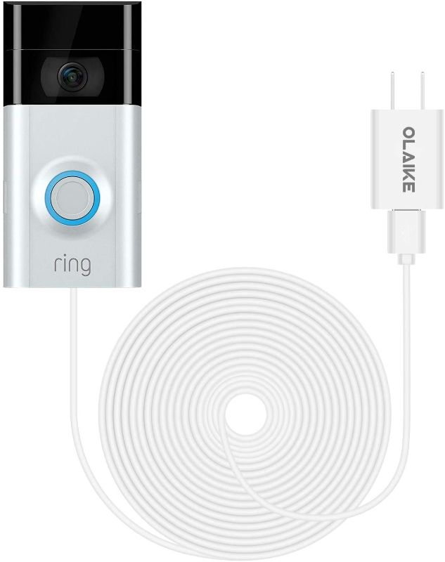 Photo 1 of OLAIKE 8m/26 ft Charge Cable with DC Power Compatible with Video Doorbell 2 & 3 & 3Plus, Weatherproof Cable to Continuously Charge,No Need to Change the Batteries Any More,White-8m
