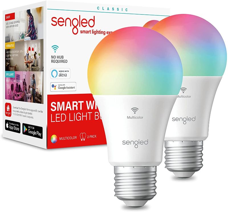 Photo 1 of Sengled Smart Bulb, WiFi Light Bulbs, Color Changing Light Bulb, Smart Light Bulbs that Work with Alexa & Google Assistant, A19 RGB Alexa Light Bulb No Hub Required, 60W Equivalent 800LM CRI>90, 2Pack