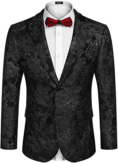 Photo 1 of COOFANDY Men's Floral Tuxedo Jacket Rose Embroidered Suit Jacket Wedding Prom Dinner Party Blazer